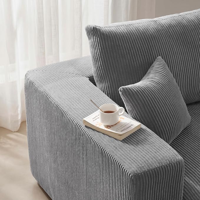 Modular Loveseat Cloud Couch, 79" Memory Foam Boneless Double Sofa, Cozy Upholstered Corduroy Frameless Furniture, No Assembly Required Small Couch for Apartment Living Room Office, Grey
