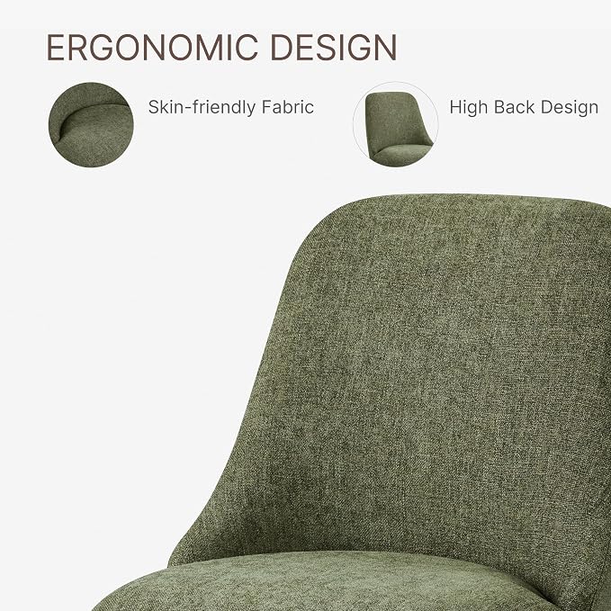 KISLOT Swivel Dining Chairs Set of 2, Upholstered Mid Century Modern Deskchair with High Back, Linen Fabric Kitchen Chairs for Dining Room, Bedroom, Dressing Room, Green