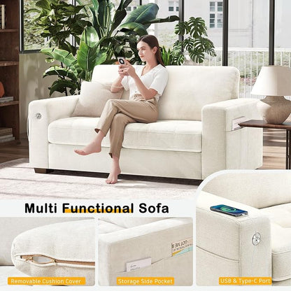 Hanherry 70" Loveseat Sofa for Living Room, Modern Comfy Couch with Medium Firm Seat Cushion, Removable Cover,Wide Armrest,USB/Type-C Port,Chenille Fabric Couches for Small Space,Apartment,Bedroom