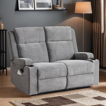GUEAPY 55" Loveseat Reclining Sofa with Cup Holders – Manual Double Reclining Sofa for Aprtment & Small Spaces, Chenille Fabric Reclinig Couch with Wide Armrests & Side Storage for Livingroom