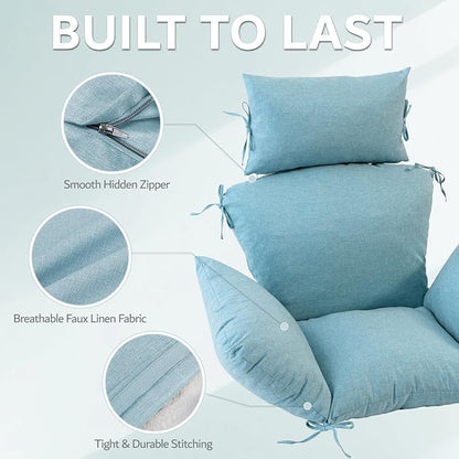 Egg Chair Cushion with 8 Securing Straps, Water-Repellent & Fade-Resistant Faux Linen, Removable Cover, Replacement Cushion for Most Single Outdoor Hanging Swing Egg Chairs – Teal