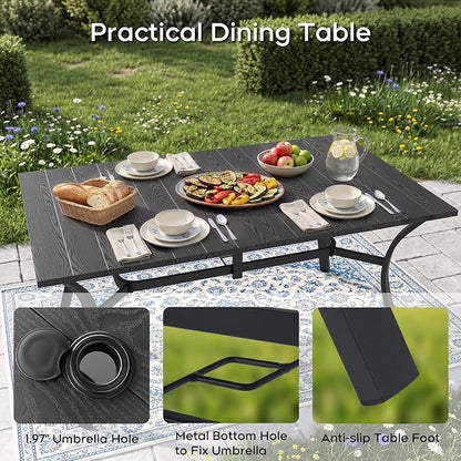 Outdoor Dining Set for 6, Patio Table and Chairs Set with 1.97'' Umbrella Hole, 7pcs Patio Furniture Set 63”x37.8” Black Dining Table Set for Porch Deck Backyard Pool