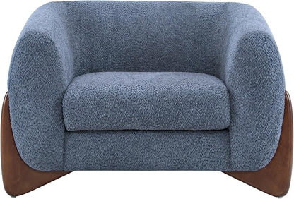 Christopher Knight Home Holly Modern Boucle Fabric Upholstered Club Chair for Living Room, Home Office, Apartment, Relaxing Chair with Removable Cushion and Birch Wood Legs, Blue + Walnut