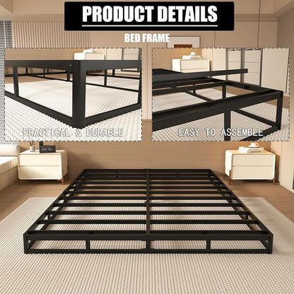 NHODIR 4 Inch Full Size Box Spring Bed Base, Heavy Duty Metal Box Spring Full Mattress Foundation with Fabric Cover, Noise-Free, Non Slip, Easy Assembly