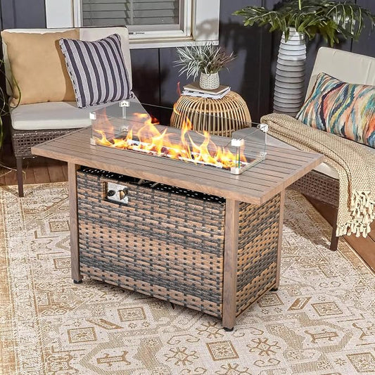Nuu Garden Tempered Glass Wind Guard for Rectangular Propane Fire Pit Table 28.7''*10.2''*5.5'' Inch, Durable Flame Guard Shield with Aluminum Alloy Corner Brackets for Outdoor Patio Gas Fire Table