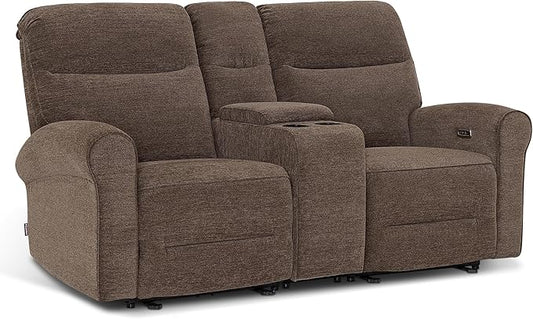 MCombo 78.3" Wall Hugger Power Loveseat Recliner Sofa with Console, Reclining Loveseat with USB Ports, Cup Holders, for Small Spaces Living Room RV, Fabric PR635M2 (Dark Brown)