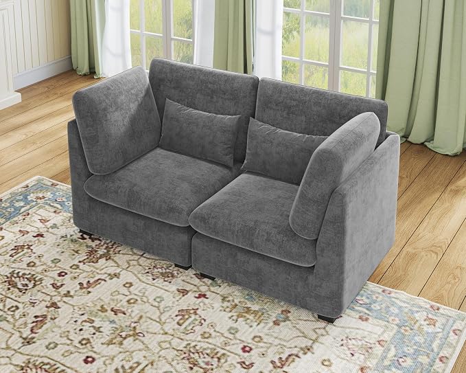 77" Oversized Chenille Couch Modular Sectional Sofa, Washable Cloud Couch Sectional, 2 Seater Sectional Couches for Living Room, Fully Cover Removable, Loveseat Sofa, Chenille, Grey