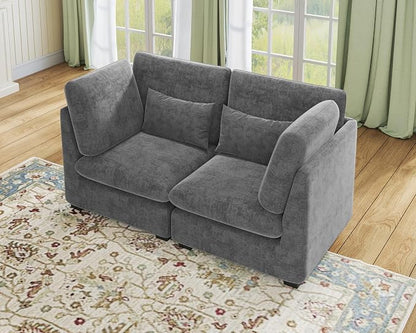 77" Oversized Chenille Couch Modular Sectional Sofa, Washable Cloud Couch Sectional, 2 Seater Sectional Couches for Living Room, Fully Cover Removable, Loveseat Sofa, Chenille, Grey