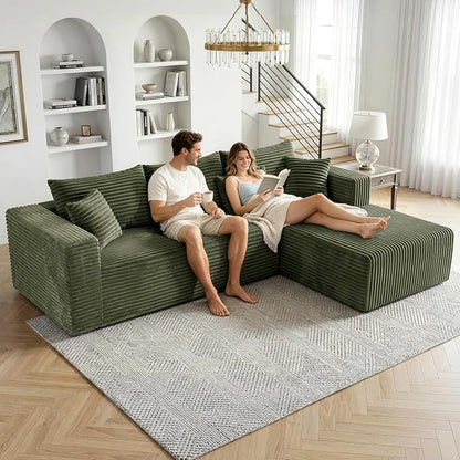92.5" LSectional Sofa,Cloud Sectional Boneless Couches for Living Room, Couch with Deep Seat Oversized Right Facing Chaise, Memory Foam Compressed Spineless 3 Seater Sofa for Apartment