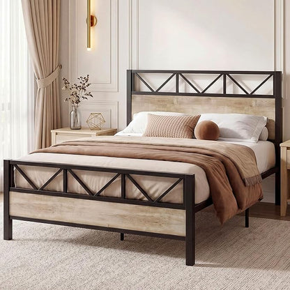 LIKIMIO Queen Bed Frame, Tall Modern Headboard 51.2 ", Platform Bed Frame with Strong Metal Support, Solid and Stable, Noise Free, No Box Spring Needed, Easy Assembly, White Maple