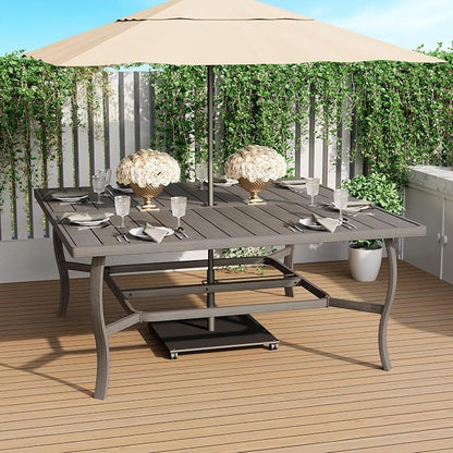 HAPPATIO Patio Dining Set, Aluminum Outdoor Dining Set for 8, 59" Large Square Dining Table with Umbrella Hole and 8 Swivel Chairs, Outdoor Table and Chairs for Lawn Yard Patio