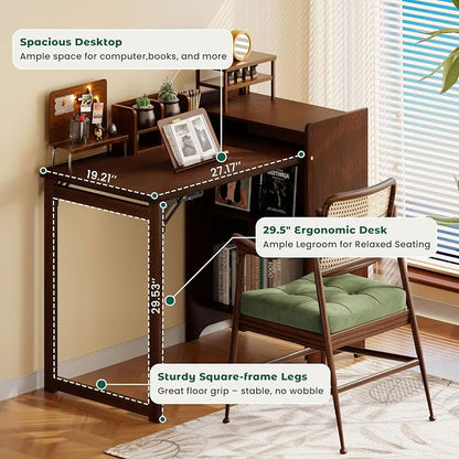 HDDFER Bamboo Folding Desk for Small Spaces,Hidden Desk with Storage Shelf, Foldable Computer Desk for Bedroom Home Office, Mid Century Modern Fold Out Table Writing Table, Walnut