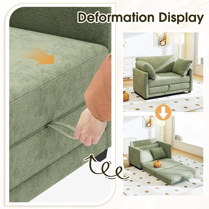 Myroyalsit 51" Convertible Loveseat Sofa Bed, 2-in-1 Folding Sofa Bed with 2 Pillow for Small Spaces, Modern Loveseat Compact Sleeper Couch for Apartment, Living Room & Guest Room (Light Green)