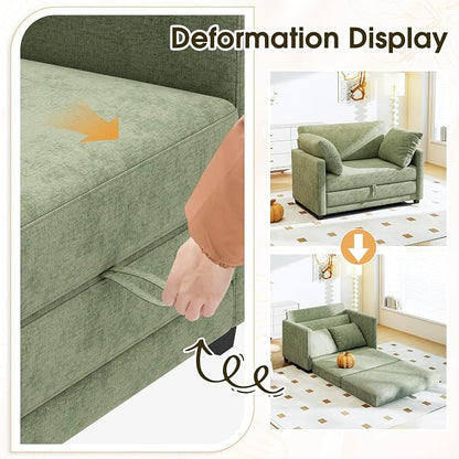 Myroyalsit 51" Convertible Loveseat Sofa Bed, 2-in-1 Folding Sofa Bed with 2 Pillow for Small Spaces, Modern Loveseat Compact Sleeper Couch for Apartment, Living Room & Guest Room (Light Green)