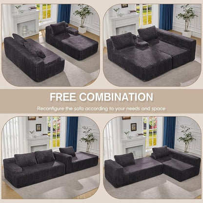 Hobestluk Boneless Couch Modular Sectional Sofa L-Shape Oversized Chaise | 108" Right Facing Chaise Darkgrey,Memory Foam,Removable Cover,Non-slip Bottom,No Assemble Required,Living Room Furniture
