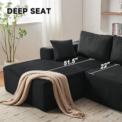 108” Modular Sectional Sofa, Cloud Sectional Couch with Deep Seat, Upholstered Boneless Couches for Living Room Bedroom, Modern Modular L-Shape Sofa Couch with Chaise (Left Facing Chaise, Black)