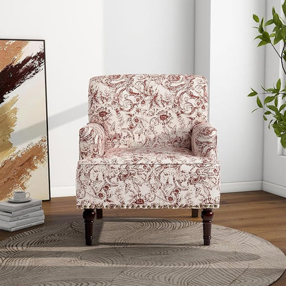 Accent Chair, Mid Century Modern Comfy Armchair for Living Room, Linen Fabric Single Sofa Lounge for Reading Bedroom Apartment Waiting Room with Wood Legs (Rococo Orange, Set of 1)