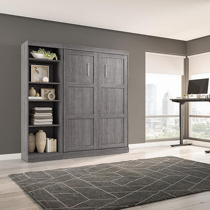 Bestar Pur Full Murphy Bed with Shelving Unit, 84-inch Space-Saving Wall Bed for Multipurpose Room