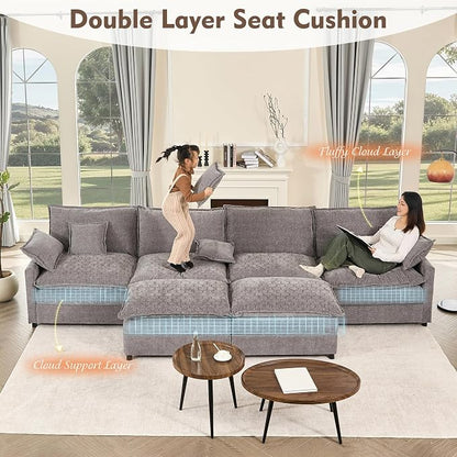 GOSUHI 142.5" U-Shaped Modular Cloud Couch, Deep Seat, Chenille Slate | Cloud Comfort, Couches for Living Room, Removable & Machine-Washable Covers, Movable Ottoman, Modular Sectional Sofa