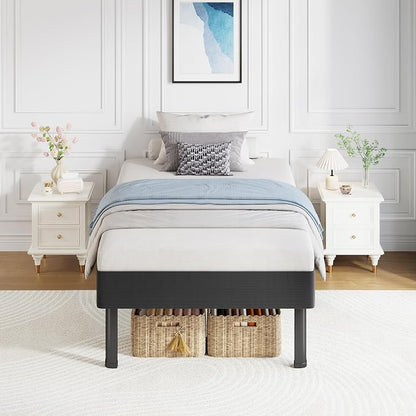 NKZ Twin Box Spring 18 Inch, All-in-One Mattress Foundation for Twin Bed, 4000lbs Heavy Duty Metal Bed Base with 6 Round Corner Legs, Fabric Cover, Noise Free, Easy Assembly