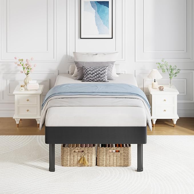 NKZ Twin Box Spring, 12 inch All-in-One Box Spring with 6 Legs for Twin Bed, 4000lbs Heavy Duty Metal Mattress Foundation with Fabric Cover, Noise Free, Easy Assembly, Black