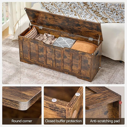 VANKILEY 47.2"Storage chest extra large,storage trunk with 2 safety Hinges,Wooden storage bench,Shoe Bench,47.2x15.7x19.1 Inch,Easy Assembly,storage bench for bedroom,living room,entryway,Rustic brown