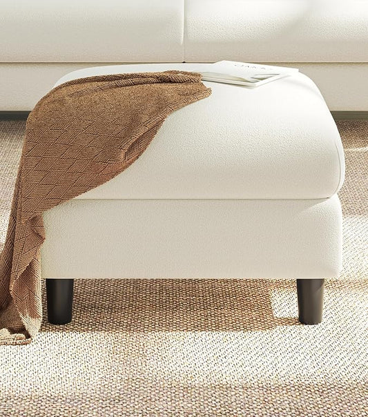 Welzona Teddy Storage Ottoman, 26.7" Large Living Room Ottoman, All-Wood Coffee Table Ottomans with Storage, Tool-Free Setup Ottomans for Living Room, Bench for Bedroom, Beige