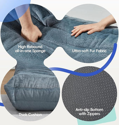 Hobestluk Medium Bean Bag Chair Faux Fur Fabric BeanBag Couch for Playroom | Bluegrey Plush,Ergonomic Design,Memory Foam,Strong Supportive,No Assembly Required,Decorative Style for Living Room Bedroom