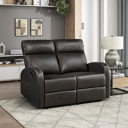Lexicon Manual Reclining Loveseat, Faux Leather Loveseat Recliner, Wall Hugger, Track Arms, Magazine Pockets, Manual Dual Recliners for Living Room/Office/Apartment, Easy Assembly, Espresso