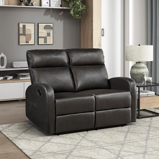 Lexicon Manual Reclining Loveseat, Faux Leather Loveseat Recliner, Wall Hugger, Track Arms, Magazine Pockets, Manual Dual Recliners for Living Room/Office/Apartment, Easy Assembly, Espresso