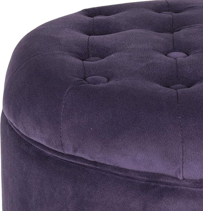 HomePop 19" Velvet Button Tufted Round Storage Ottoman - Deep Purple