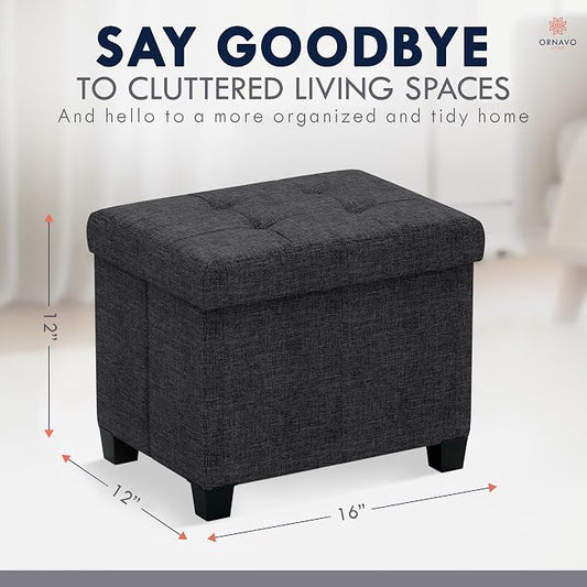 Ornavo Home Storage Ottoman Small Rectangle Ottoman with Legs, Foot Rest Stool Seat, Load up to 600 LB, for Living Room, Bedroom, Home Office, Dorm - 12 x 16 x 12, Black
