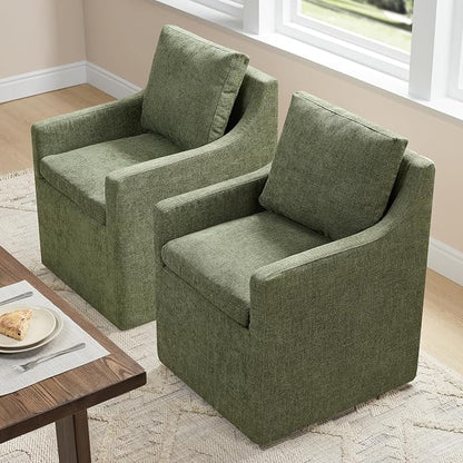 KISLOT Upholstered Dining Chairs Set of 4, Washable Cover Modren Deskchair with 4 Casters & Hidden Storage for Dining Room, Living Room, Home Office, Green, 4 Box