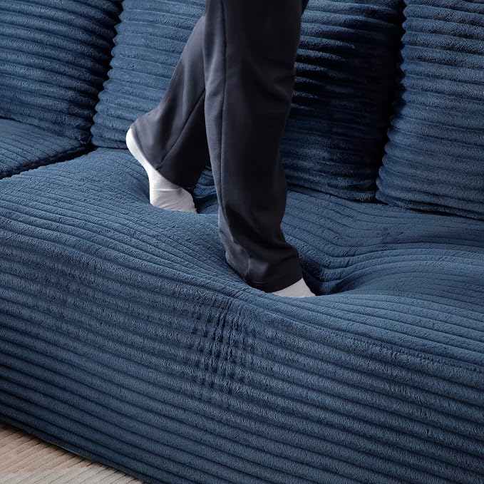105-Inch L-Shaped Left Facing Corner Compressed Sofa Modular Sectional Boneless Cloud Sofa Floor Foam Couch with Chaise Lounge, Corduroy Corner Boneless Cloud Couch