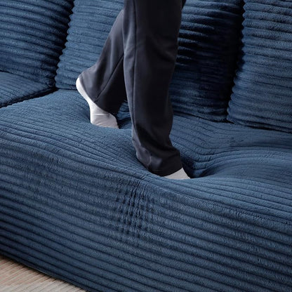105-Inch L-Shaped Left Facing Corner Compressed Sofa Modular Sectional Boneless Cloud Sofa Floor Foam Couch with Chaise Lounge, Corduroy Corner Boneless Cloud Couch