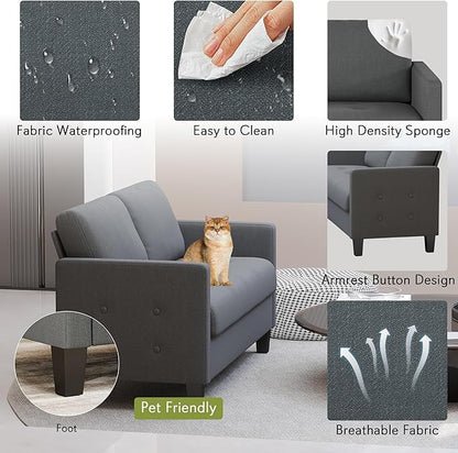 STHOUYN Comfy Loveseat Sofa Small Grey Couch, Small Love Seat Bedroom, Mid Century Modern Couches Living Room Dorm Office, 2 Seater Couch Deep Seat Sofas, 57”W (Dark Grey (Loveseat))