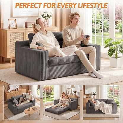 Erament Boneless Loveseat Sofa Couch, 2 in 1 Convertible Sofa Bed with Pillows, Fold Out Bean Bag Chair Boneless Floor Couch for Living Room Bedroom Office Lounge Apartment, No Assembly Needed, Grey