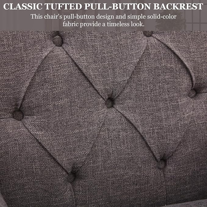 HUIMO Tufted Club Chair Set of 2 with Lumbar Pillow,Accent Chair Upholstered Button Armchair, Linen Fabric Sofa Chairs for Bedroom, Living Room, Mid Century Modern with Reading Chair (2, Gray)