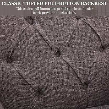 HUIMO Tufted Club Chair Set of 2 with Lumbar Pillow,Accent Chair Upholstered Button Armchair, Linen Fabric Sofa Chairs for Bedroom, Living Room, Mid Century Modern with Reading Chair (2, Gray)