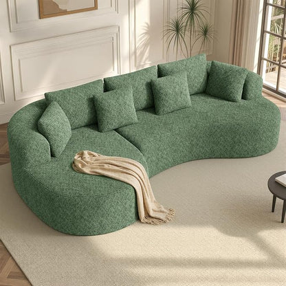 Luxanimarion 124" Curved Modular Sectional Sofa Oversized, L-Shape Boneless Couches for Living Room with Deep Seat and 7 Pillows, High-Density Memory Foam, Green Chenille Fabric, No Assembly Required