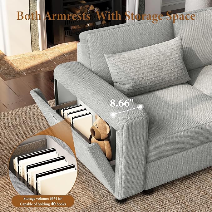 Vesgantti Oversized Modular Sectional Sofa, 8-Seater Chenille L Shaped Modular Couch with Ottoman, 2 Cup Holders, USB Port, Storage Box, Sectional Couches for Living Room, Meeting Room, Light Grey