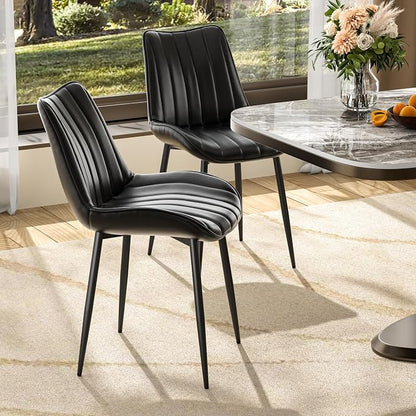 VECELO Dining Chairs Set of 6, Vegan Leather Fabric & Metal Frame, Mordern Style for Kitchen, Living Room,Offcie，Black