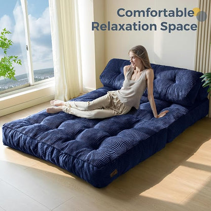 MAXYOYO Folding Sofa Bed, Convertible Chair with Pillow Foldable Couch with Back Support, Portable Fold Out Chair Bed Comfy Floor Sofa Lounge for Living Room Bedroom, Navy Double