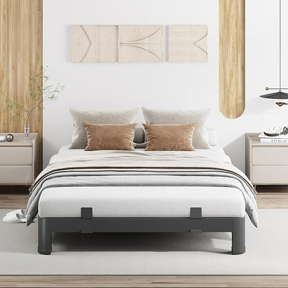 MAF 6 Inch Full Metal Platform Bed Frame with Anti-Collision Round Legs, Black 3500 Lbs Heavy Duty Bed Frame Steel Slats Support, No Box Spring Needed, Easy Assembly