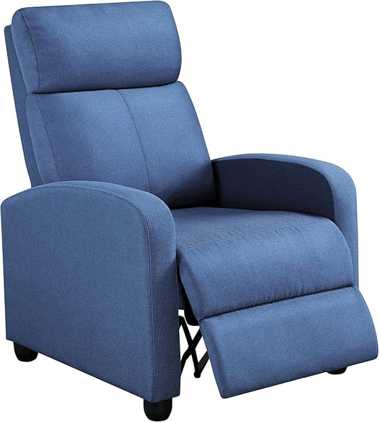 Topeakmart Fabric Recliner Sofa Push Back Recliner Chair Adjustable Modern Single Reclining Chair Upholstered Sofa with Pocket Spring Living Room Bedroom Home Theater Light Blue