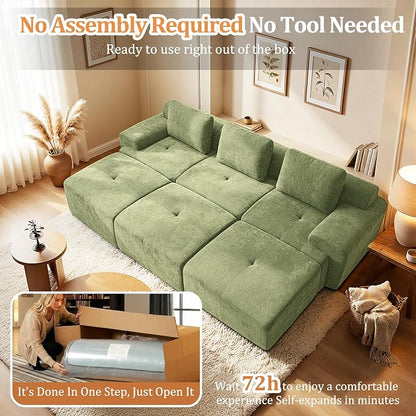 122" Oversized Boneless Couch, Comfort Cloud Sectional Couches for Living Room, Modular Sofa High Back & Extra Deep Seat, No Assembly, Soft Chenille Fabric (Olive Green, 122 inch-（3+3）)