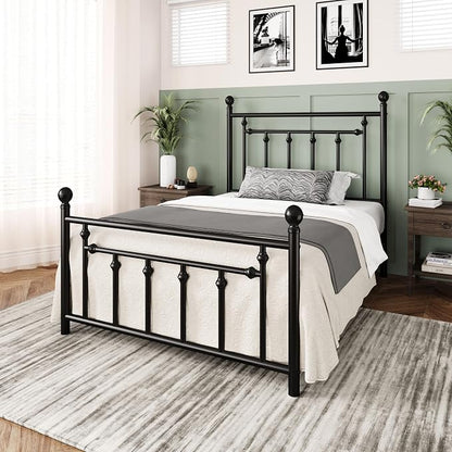 Allewie 14 Inch Twin Size Metal Platform Bed Frame with Victorian Vintage Headboard and Footboard/Mattress Foundation/Under Bed Storage/No Box Spring Needed/Easy Assembly/Noise Free/Black