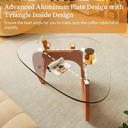 Coffee Tables Glass Small Farmhouse Coffee Table Mid-Century Modern Wood Center Table for Living Room, Walnut Transparent, 45 Inch
