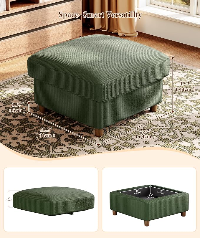 Kidirect 70in U Shaped Couch, Modular Sofa No Tool Assembly, Comfy Sectional Couches for Living Room 21in Deeper Seats, Corduroy Sofas for Living Room with 2 Pillows, Loveseat Sofa Set, Green Couch