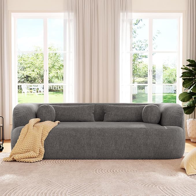 86" Chenille Cloud Loveseat Couch - Frameless Memory Foam Sofa with Pocket Springs | No Assembly Luxury 3-Seater Modern Curved Floor Sofa in a Box for Living Room & Apartment | Breathable material